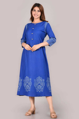 Sakshikurtis Women Floral Print Gown Kurta(Blue)