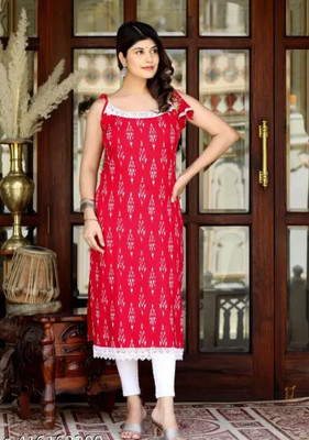 ZenaFashion Women Printed A-line Kurta(Red)