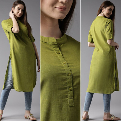 Ladylaz Women Solid Straight Kurta(Green)