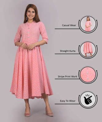 Glowworld Women Printed Flared Kurta(Pink)