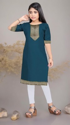 speckless Girls Embroidered Straight Kurta(Blue, Gold)