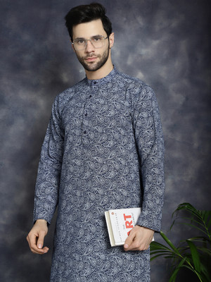 ANOUK Men Printed Straight Kurta(Blue)