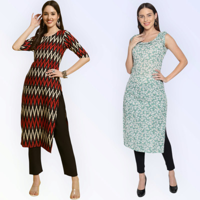 KALLAXI Women Printed Straight Kurta(Multicolor)