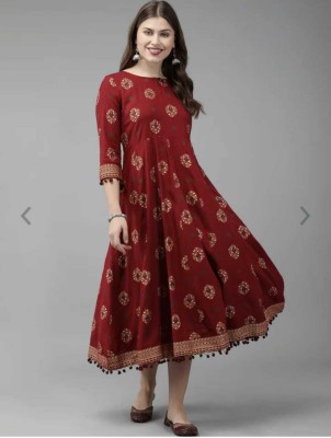 Palki Fashions Women Printed Anarkali Kurta(Brown)