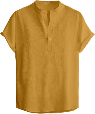 KAKIDO Men Self Design Straight Kurta(Yellow)