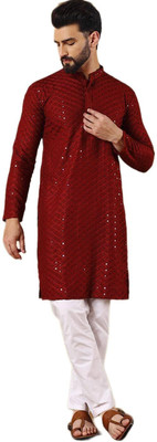 SQS Men Embellished A-line Kurta(Maroon)