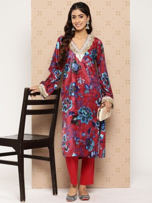 Sangria Women Printed Straight Kurta(Maroon)