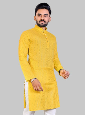 balajiis Men Solid Straight Kurta(Yellow)
