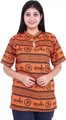 Blusho Women Printed Straight Kurta(Orange)