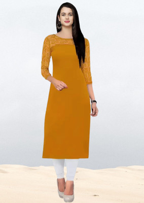 Maheshvi Women Embellished Straight Kurta(Yellow)