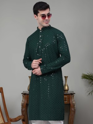 Jompers Men Embellished Straight Kurta(Green)