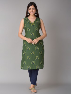 METRO-FASHION Women Floral Print Straight Kurta(Dark Blue, Dark Green)