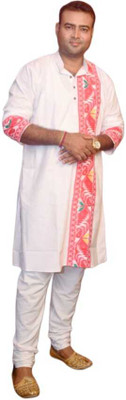 Tuh Men Printed A-line Kurta(White, Red)