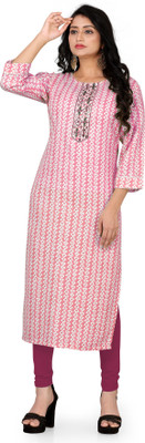 SimpliEthnic Women Self Design Straight Kurta(Pink)