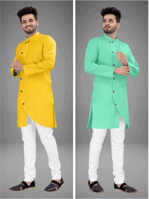 DIAMOND CLUSTER Men Solid Asymmetric Kurta(Multicolor)