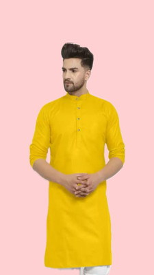 HouseOfCommon Men Solid A-line Kurta(Yellow)