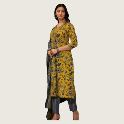 HouseOfCommon Women Self Design, Woven Design Straight Kurta(Yellow)