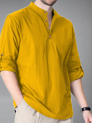 Navkanj Men Solid Straight Kurta(Yellow)