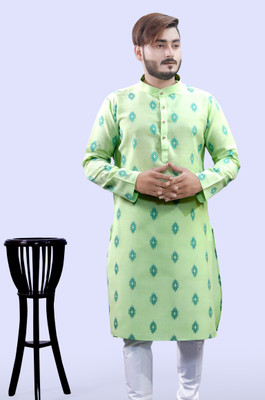 Tibra Collection Men Printed Straight Kurta(Green)