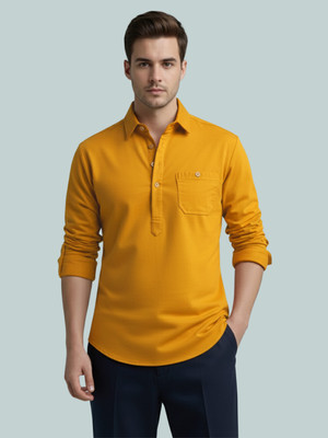 Vashuqi Men Solid A-line Kurta(Yellow)