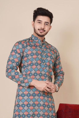 ALMORA Men Embroidered A-line Kurta(Multicolor)