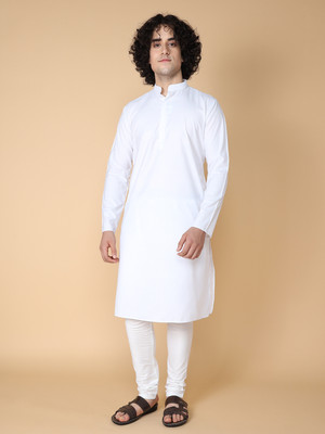 Tabard Men Solid Straight Kurta(White)