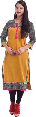 INARA ROBES Women Printed Straight Kurta(Black, Yellow)