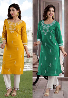 HouseOfCommon Women Embroidered Straight Kurta(Multicolor)