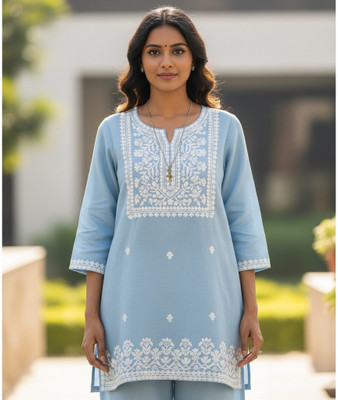 Samole Women Embroidered Straight Kurta(Light Blue)