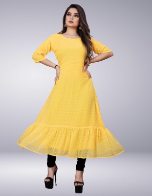 Varni Fashion Mart Women Embroidered Anarkali Kurta(Yellow)