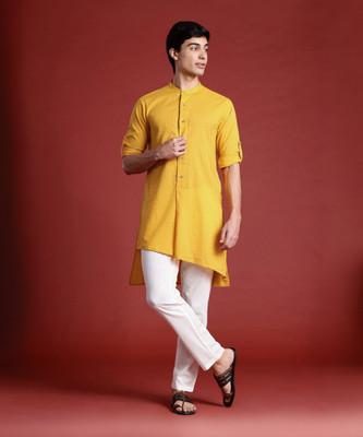 ANOUK Men Solid High Low Kurta(Yellow)