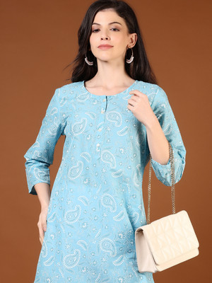 V-MART Women Printed A-line Kurta(Blue)