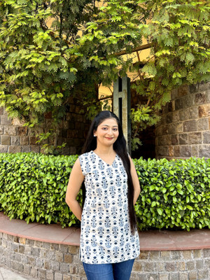 Majestykart Women Floral Print, Printed Straight Kurta(White, Blue)