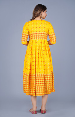 Parii Fashion Jaipur Women Printed Flared Kurta(Yellow)