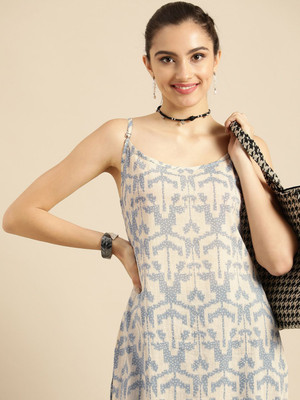 Sangria Women Abstract Straight Kurta(Blue)