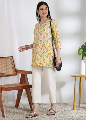 DSK STUDIO Women Printed Tunic Kurta(Yellow)