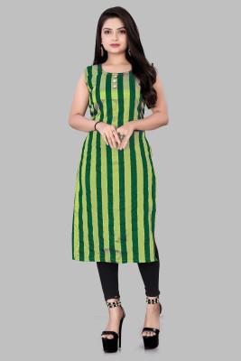 Prasha Fashion Women Striped Straight Kurta(Light Green)