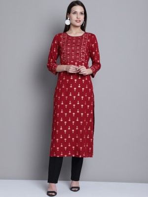 CANTABIL Women Printed Straight Kurta(Maroon)