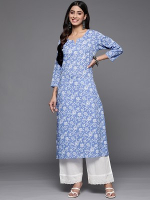 Varanga Women Printed Straight Kurta(Blue)