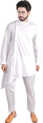 DRESSED UP DIVAS Men Solid Asymmetric Kurta(White)