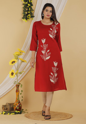 Mehsoos Fashion Women Printed Straight Kurta(Maroon, White)