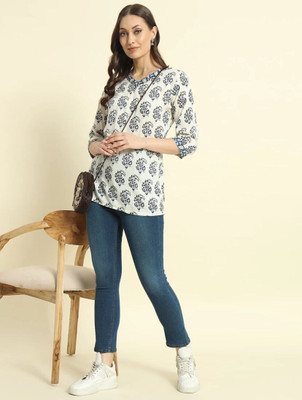 Balaji export Women Printed A-line Kurta(White)