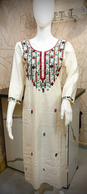 hos Women Embroidered, Embellished, Woven Design Straight Kurta(White, Multicolor)