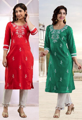 SISTO Women Chikan Embroidery Straight Kurta(Multicolor)