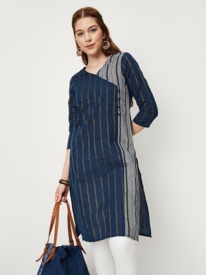 MAX Women Striped Straight Kurta(Blue)