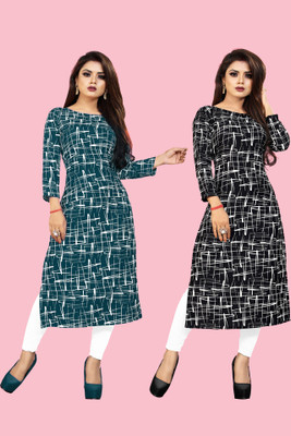 Tashvi Creation Women Geometric Print Straight Kurta(Black)