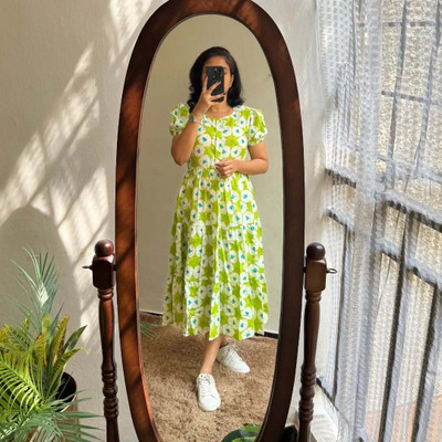 Shivkurti Women A-line Green Midi/Calf Length Dress