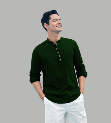 TrendiVastra Men Solid Straight Kurta(Dark Green)