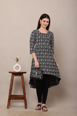 PSMAAG Women Block Print A-line Kurta(Black)