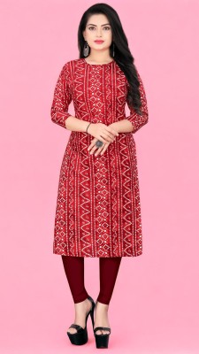 YATKSH Women Printed Straight Kurta(Red, White, Maroon)